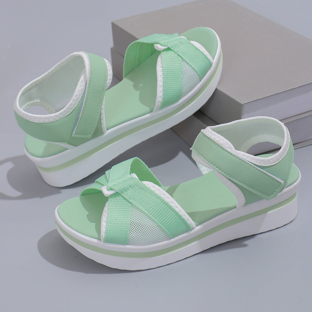 Damen Plateau-Sandalen mit verstellbarem Klettverschluss und atmungsaktivem Mesh EB