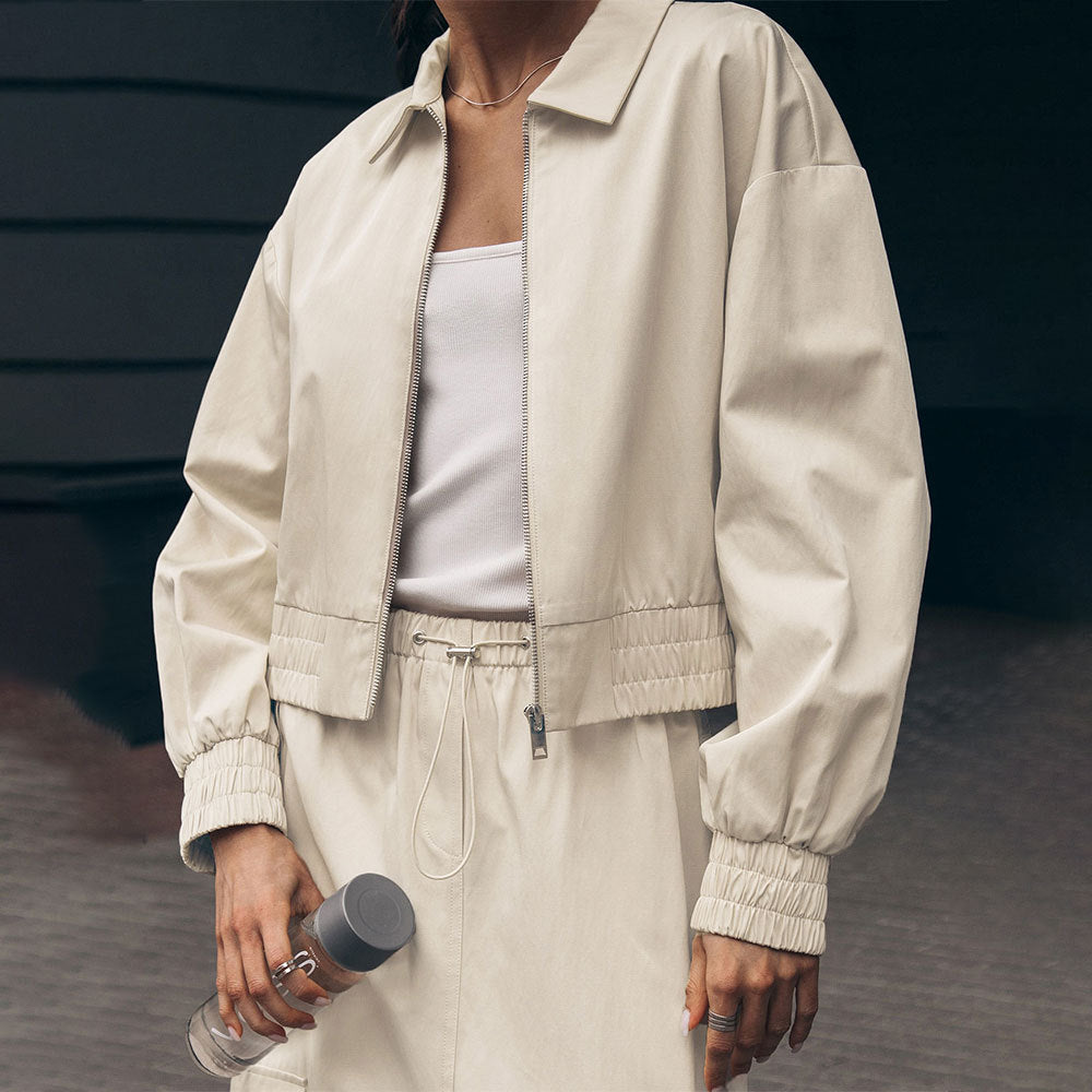 Damen Modischer cropped Windbreaker mit elastischen Bündchen EB
