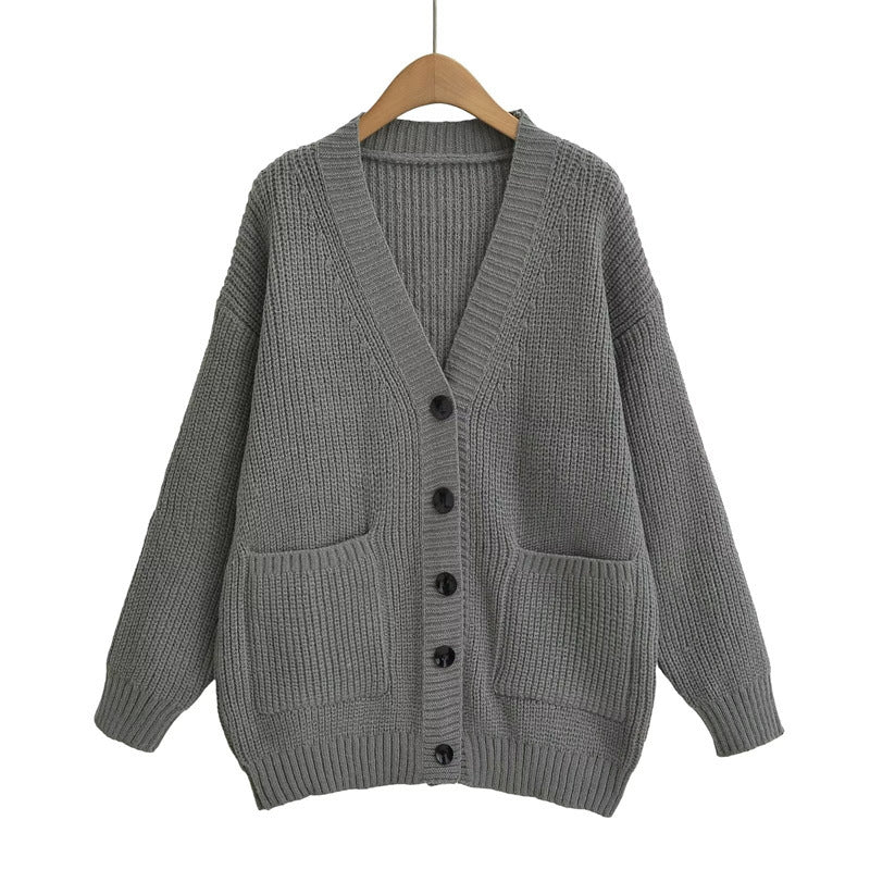 Damen Strickjacke mit großzügigen Taschen und Knopfdetails EB