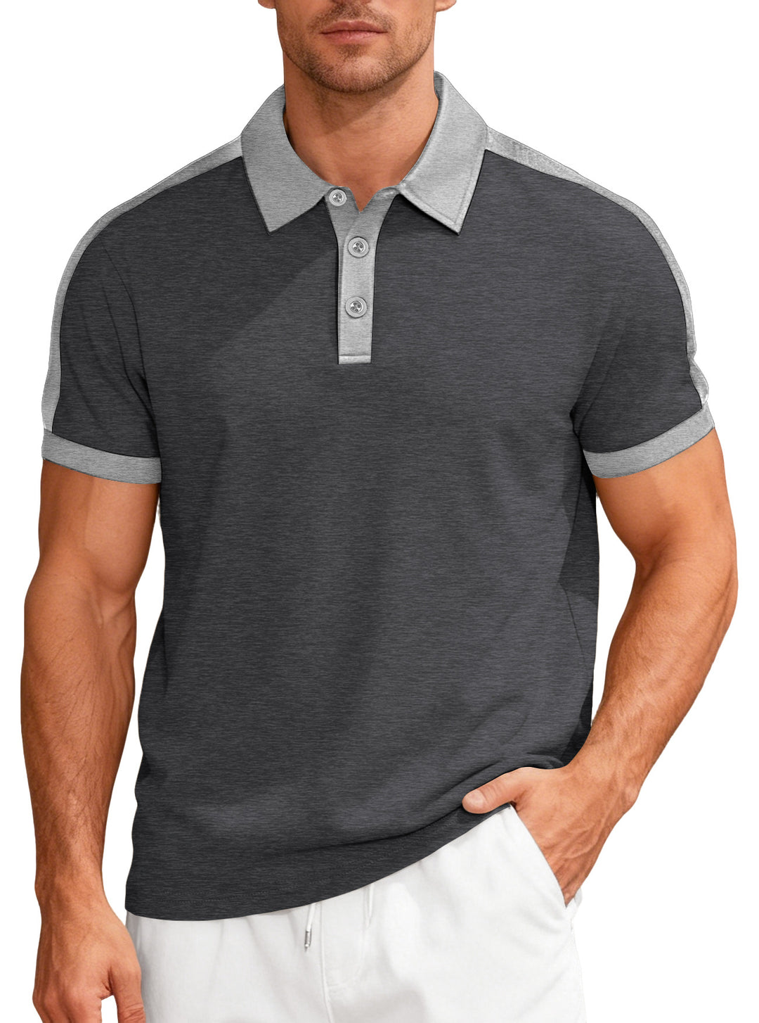 Herren nan Premium-Polo im Retro-Kontrastlook mit Hemdkragen und Dreiknopfleiste EB