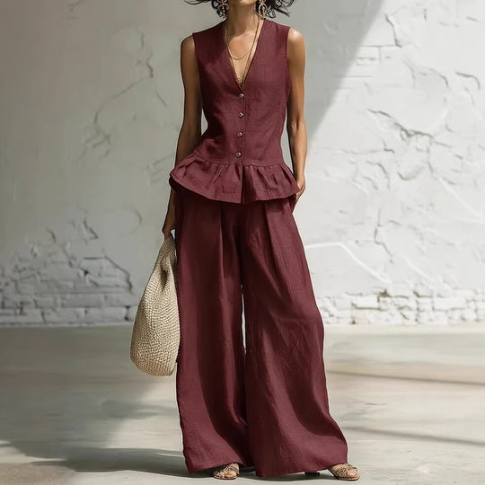 Damen lässiger Jumpsuit mit peplum Schnitt und Knopfdetails EB