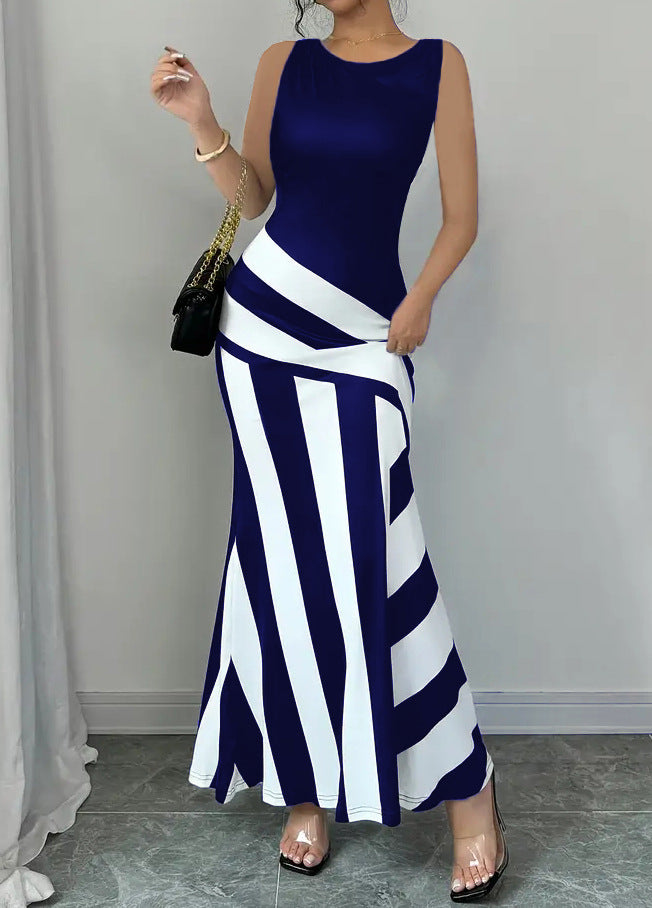 Damen Maxikleid mit stilvollem Wickel-Effekt und diagonalen Streifen EB
