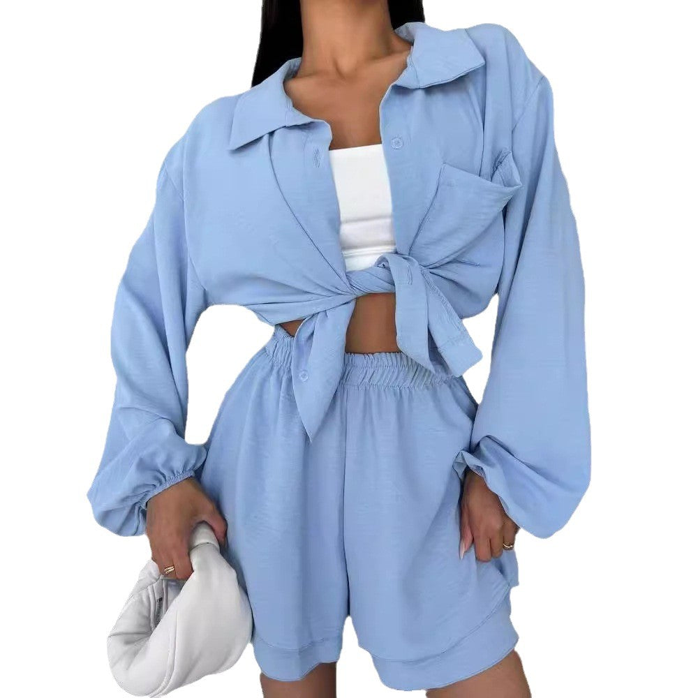Damen Entspanntes Shorts-Set mit Oversized Hemd EB