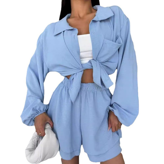 Damen Entspanntes Shorts-Set mit Oversized Hemd EB