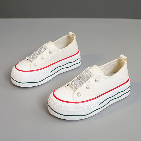 Damen modische Plateau-Sneaker mit glitzernden Akzenten und elastischem Einstieg EB