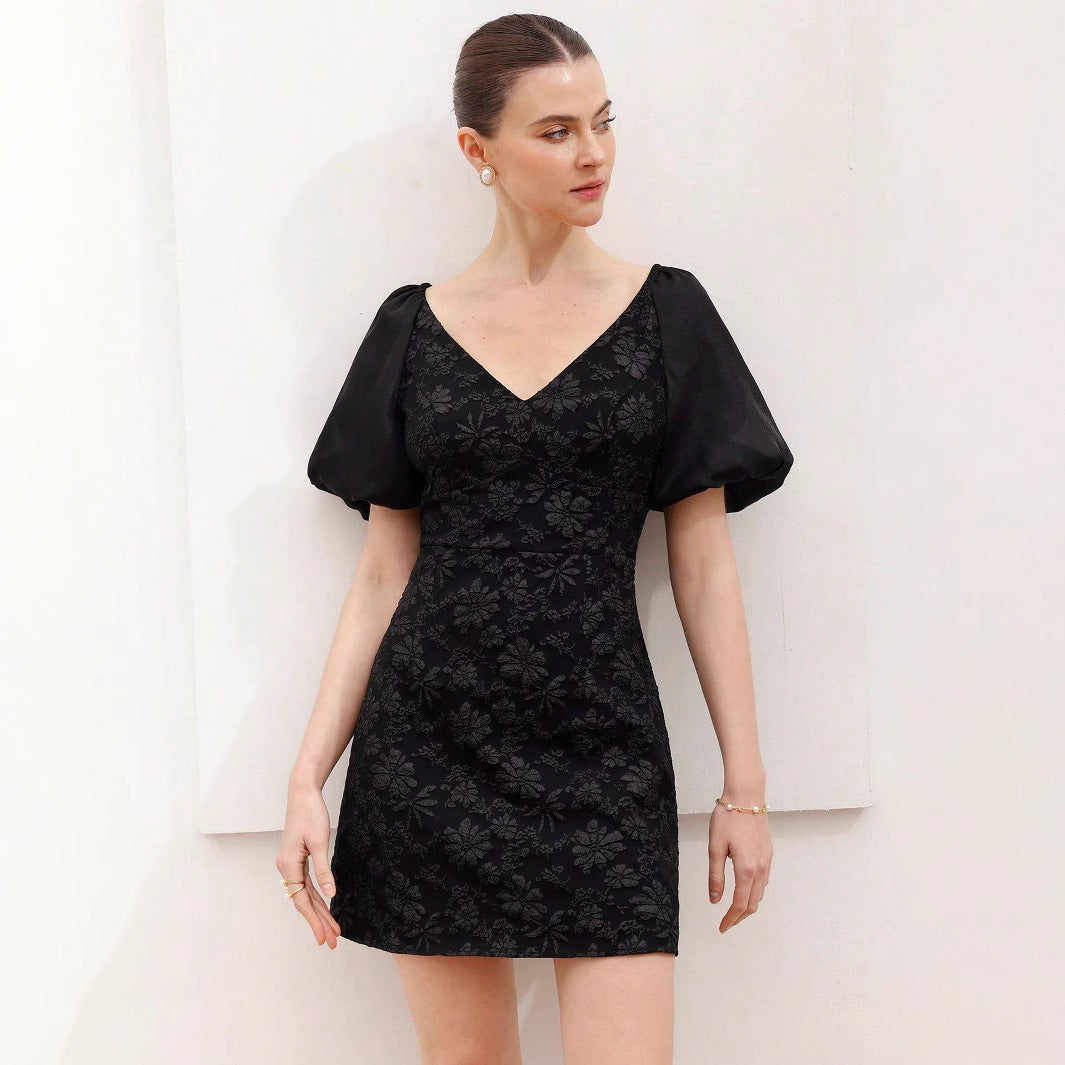 Damen Minikleid mit Puffärmeln und floralem 3D-Design EB