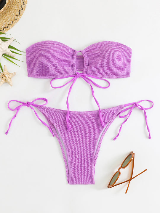 Damen Bandeau-Bikini-Set mit Klettverschluss und verstellbaren Bindebändern EB