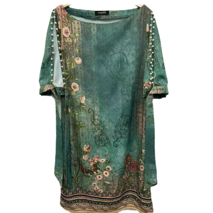 Damen Kleid mit floralen Mustern und offenen Schulterdetails EB