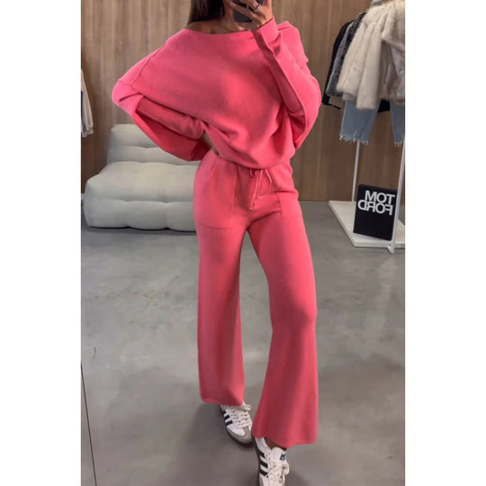Damen bequeme Loungewear aus weichem Strickmaterial mit weitem Schnitt EB