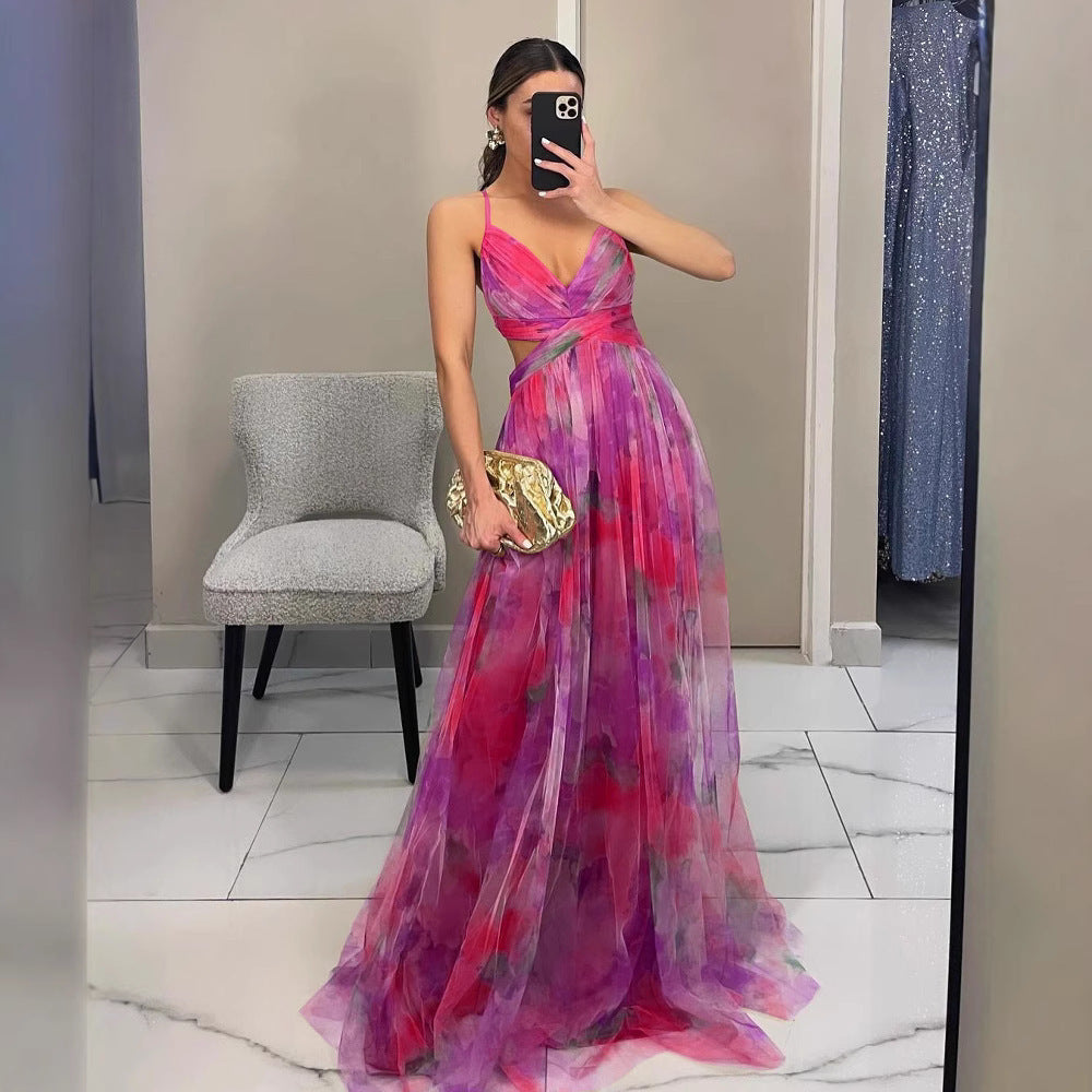 Damen Abendkleid mit fließendem Chiffon und eleganter Wickeloptik EB