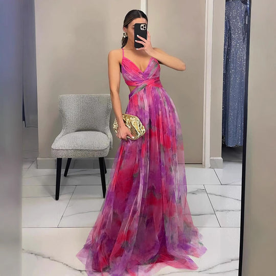 Damen Abendkleid mit fließendem Chiffon und eleganter Wickeloptik EB