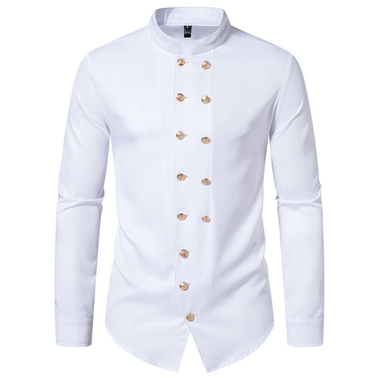 Herren Stehkragen-Hemd mit eleganten Knopfdetails EB