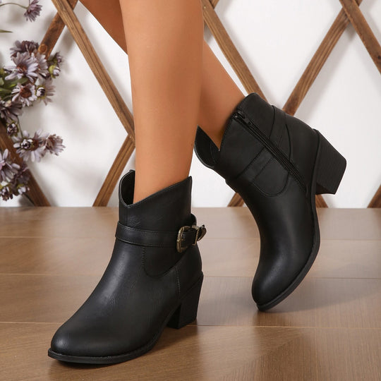 Damen Freizeit-Stiefeletten mit dekorativem Schnallen-Detail EB