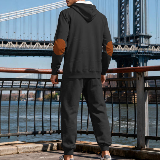 Herren nan strukturiertes Kapuzen-Joggingset mit Henley-Knopfleiste und Kontrast-Ellenbogenpatches EB