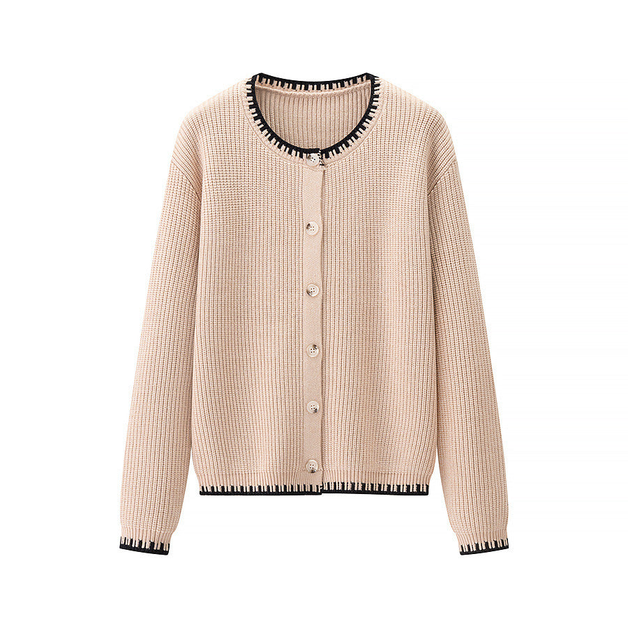 Damen Strickjacke mit feiner Rippstruktur und modischem Kontrastabschluss EB