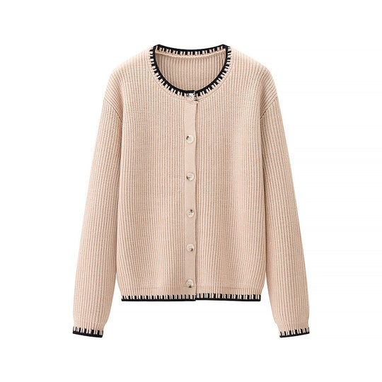Damen Strickjacke mit feiner Rippstruktur und modischem Kontrastabschluss EB