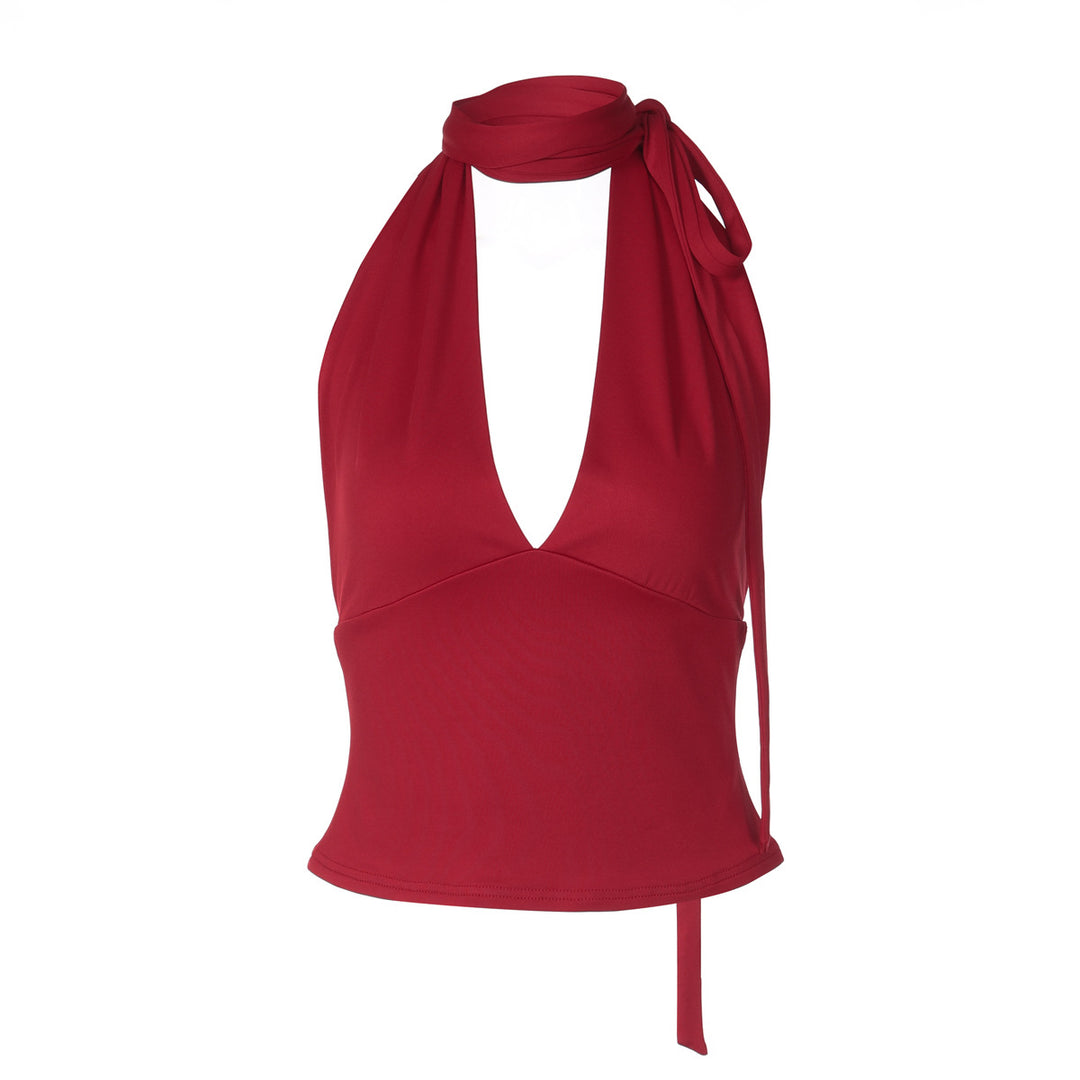 Damen Haltertop mit tiefem V-Ausschnitt und Schleifendetail EB