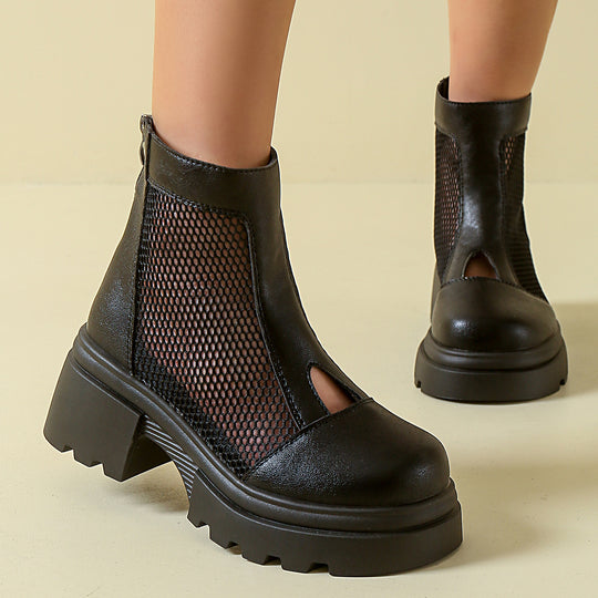 Damen trendy Verbindung von Stiefeln und Ankle Boots mit luftigen Mesh-Elementen EB