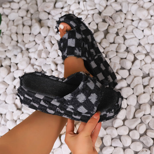 Damen modische Hausschuh-Slipper mit karierter Textur EB