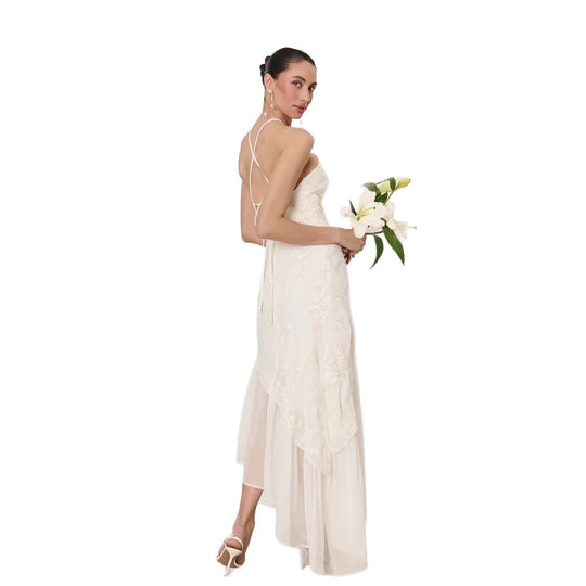 Damen Asymmetrisches Hochzeitskleid mit eleganter Spitze EB