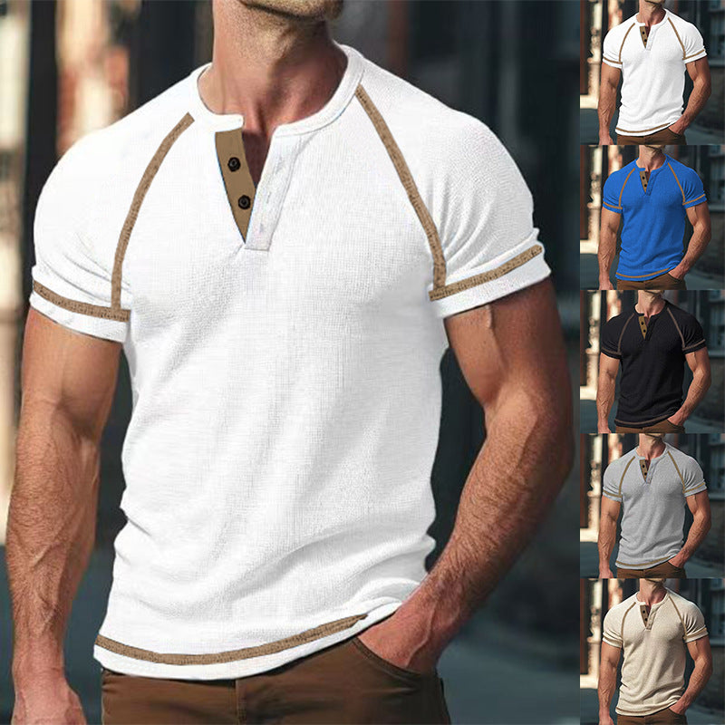 Herren Kurzarm-Henley-Shirt aus atmungsaktivem Strukturmaterial mit dekorativer Knopfleiste EB