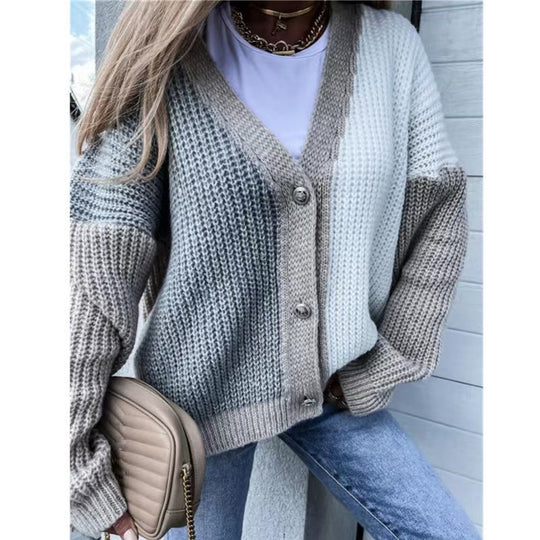 Damen Grobstrick-Knopfjacke im lässigen Oversized-Stil EB