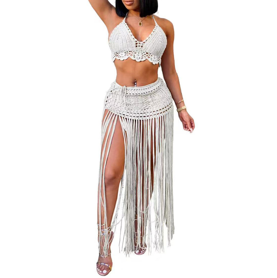Damen gehäkeltes Strand-Outfit mit fransigen Details EB