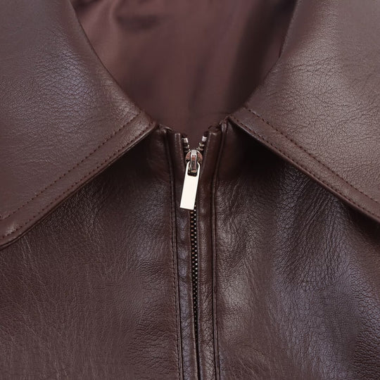 Damen modische Kunstlederjacke mit hohem Kragen und elastischer Taille EB