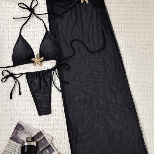 Damen Bikiniset mit transparentem Strandüberwurf EB