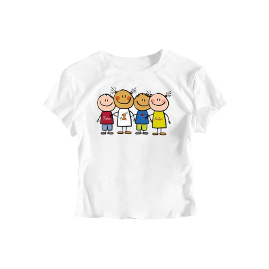 Damen Crop-T-Shirt mit kreativem Kinderzeichnungsmuster EB