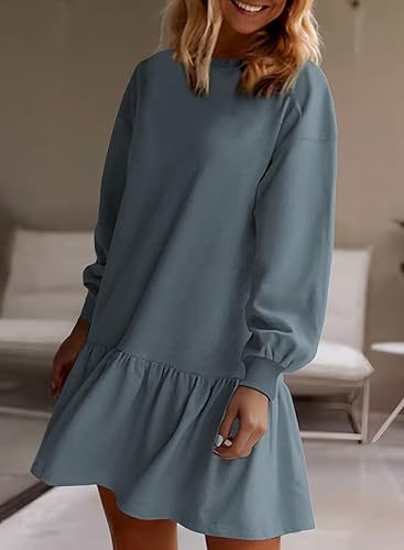 Damen lässiges Sweatkleid mit voluminösen Ärmeln und Rüschensaum EB