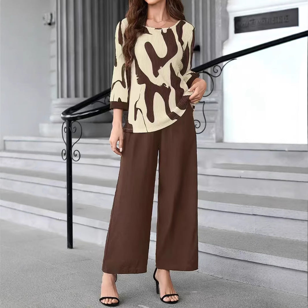 Damen Modisches Outfit mit einzigartigem Muster und weit geschnittenen Hosen EB