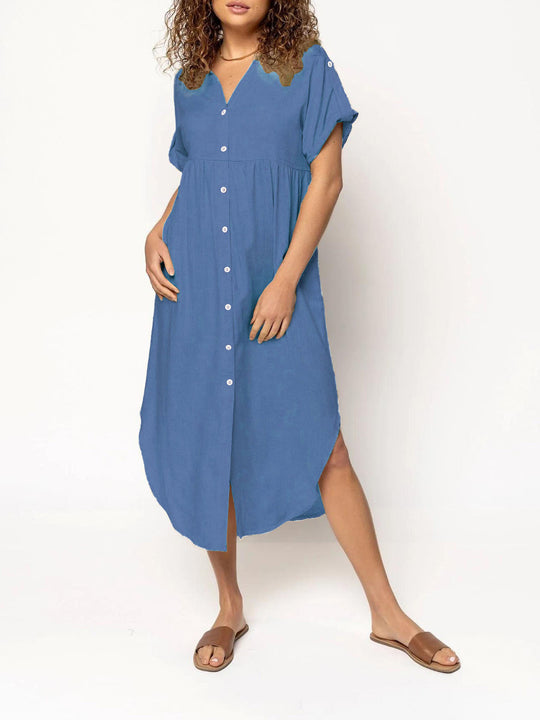 Damen Hemdkleid mit bodenlangem Schnitt und Knopfdetails EB