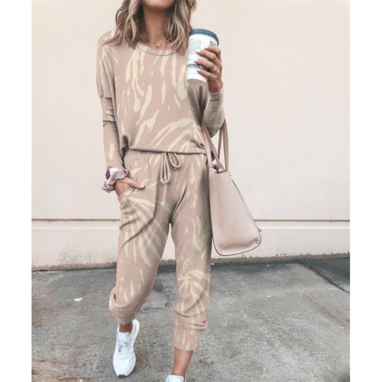 Damen Lässiger Tie-Dye Lounge-Jumpsuit mit Kordelzug und Eingrifftaschen EB