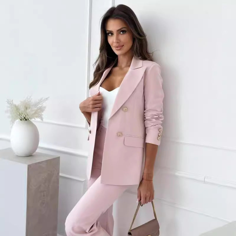 Damen Eleganter Double-Breasted Blazer mit goldenen Knöpfen und moderner Passform EB