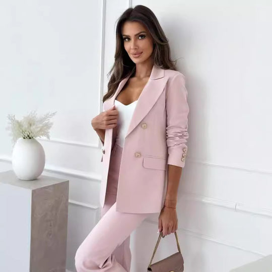 Damen Eleganter Double-Breasted Blazer mit goldenen Knöpfen und moderner Passform EB