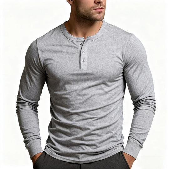 Herren Langarm-Henley-Shirt mit klassischem Knopfdetail und körpernaher Passform EB