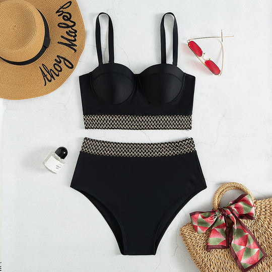 Damen Hochtaillierter Bikini mit elegantem Bustier und stylishen Akzenten EB
