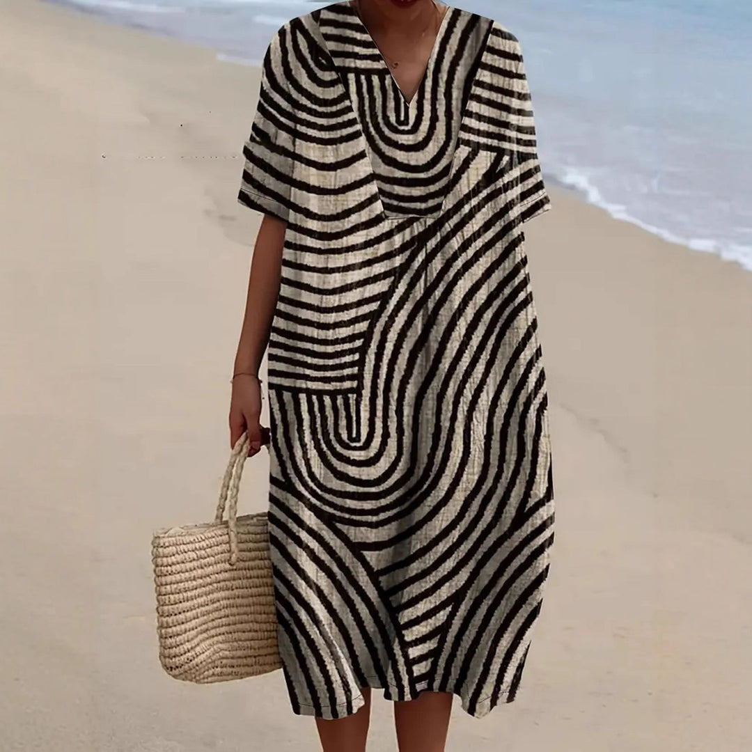 Damen Tunika-Kleid mit lässigem Streifenmuster und weit geschnittenem Design EB