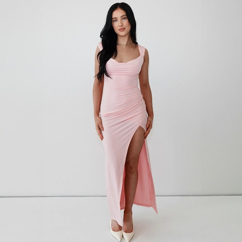 Damen Figurbetontes Maxi-Kleid mit elegantem Schlitz und Raffungen EB