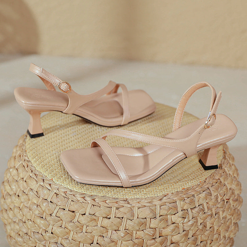 Damen elegante Slingback Sandalen mit designer Riemen und stilvollem Absatz EB