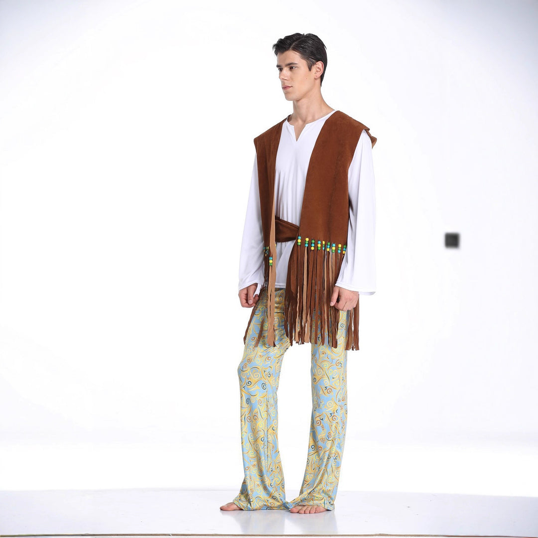 Herren Kostüm im Wildwest-Stil mit fransigem Weste und bunten Hosendetails EB