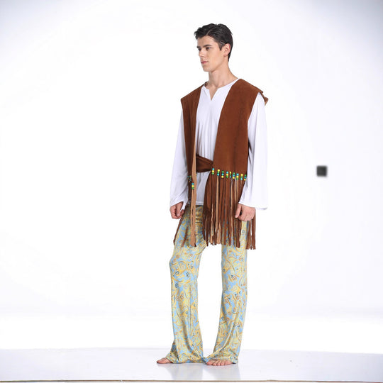 Herren Kostüm im Wildwest-Stil mit fransigem Weste und bunten Hosendetails EB