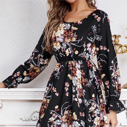 Damen Maxikleid mit floralem Design und hochgeschlitztem Saum EB
