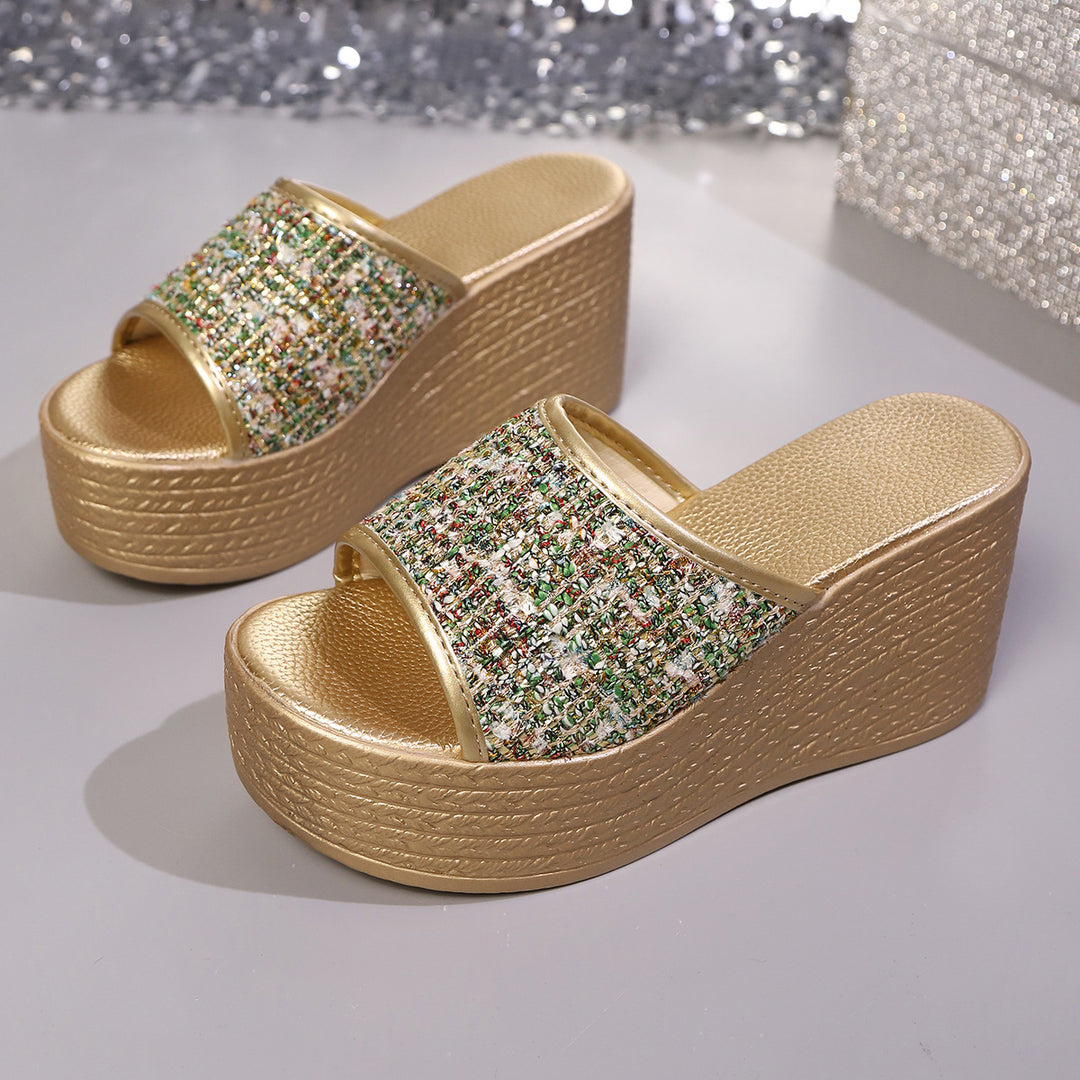 Damen Plateau-Pantoletten mit modischem Glitzerdetail und komfortablem Fußbett EB