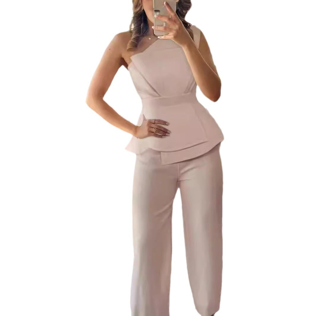 Damen Modischer Jumpsuit mit schickem Tailleneffekt und gerafftem Oberteil EB