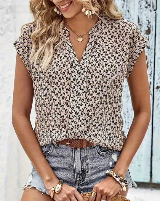 Damen Kurzarmbluse mit kreativem geometrischem Muster Heidi-Mode