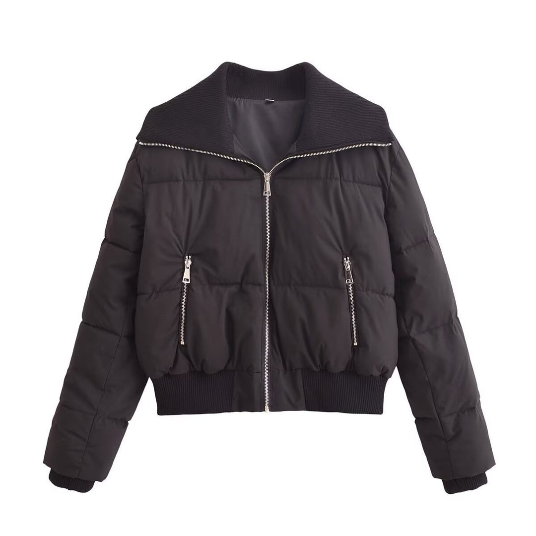 Damen modische Steppjacke mit hohem Kragen und praktischen Reißverschlusstaschen EB