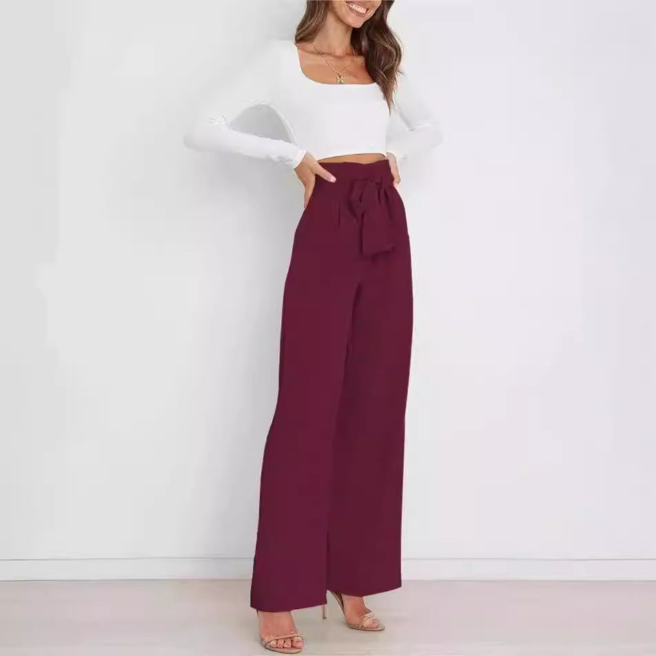 Damen Weitgeschnittene Hose mit dekorativem Bindegürtel EB