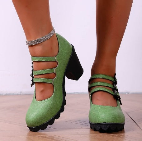 Damen Elegante und modische Blockabsatz-Sandalen mit doppeltem Riemendesign EB